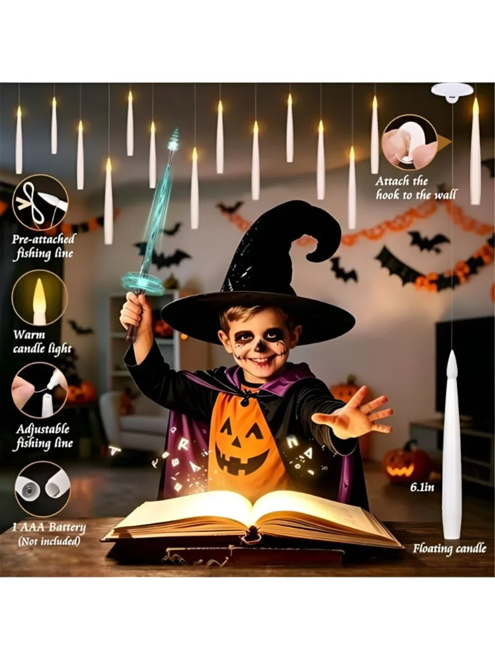 30 Halloween Mochi Squishy Toys + 20 Floating Candles with Magic Wand